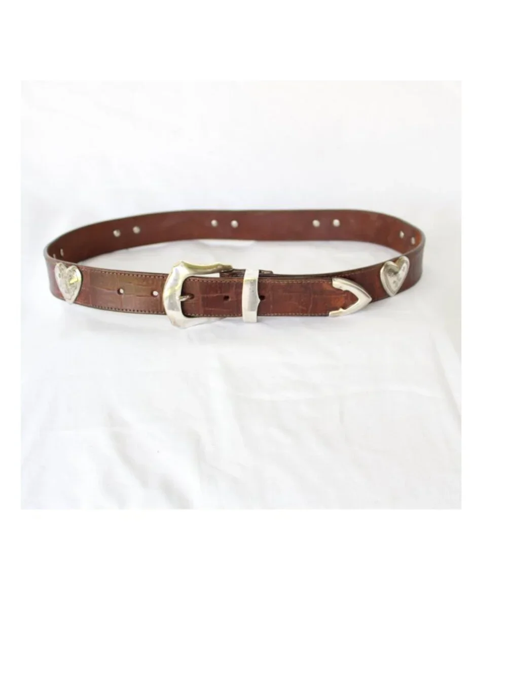 Brighton leather Silver Tone Medallion heart Concho Belt Cowgirl Southwest L - Picture 6 of 9